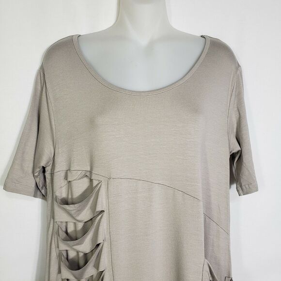 Valeria Fratta Womens Top 40-42 Medium Beige Lagenlook Sharkbite Short Sleeve - Picture 3 of 8